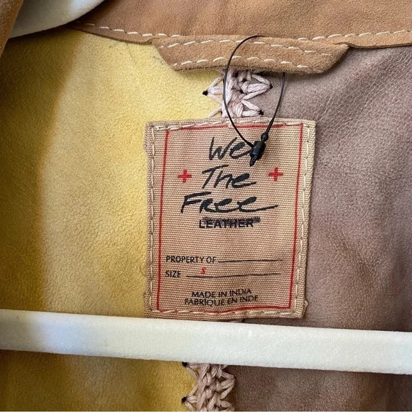 New Free People Suede Chore Patchwork Leather Jacket Edie Crochet Brown Tan - Picture 15 of 17